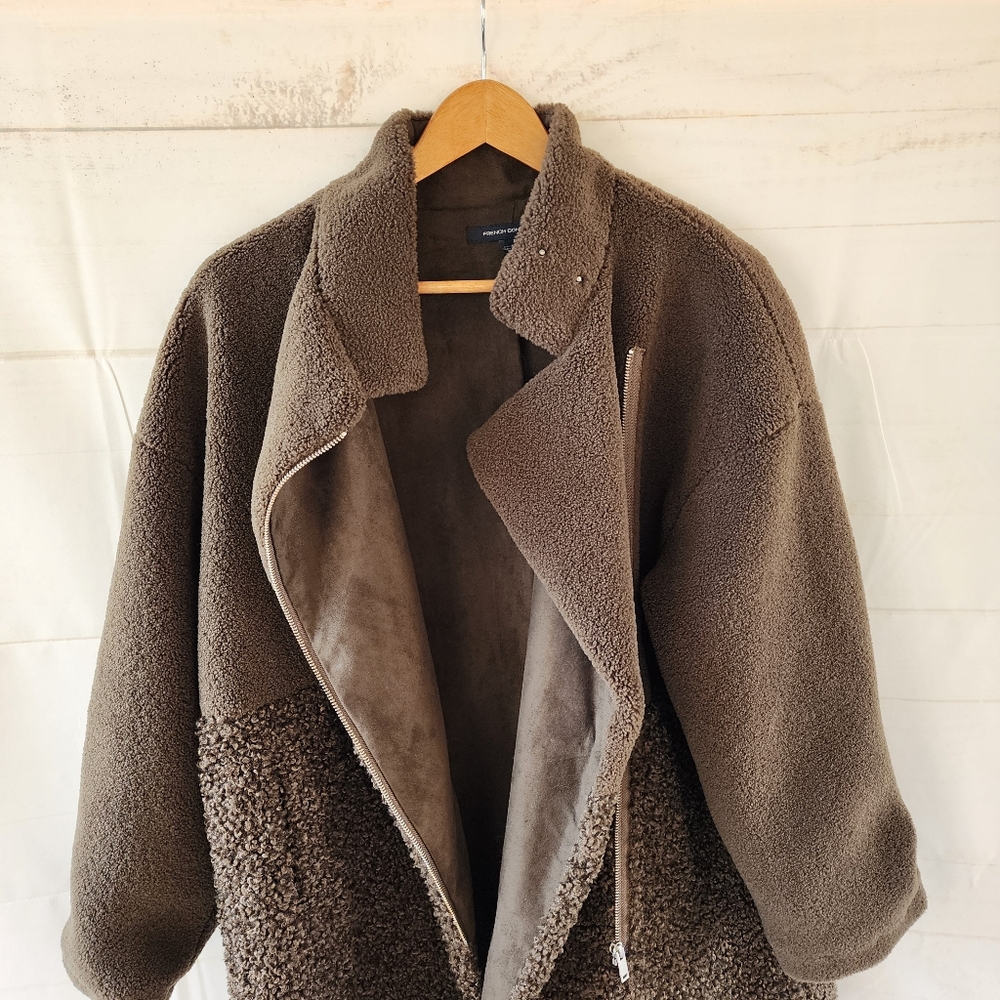 French Connection Irenea Dark Green Teddy Faux Fur Jacket - Picture 3 of 11